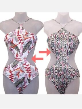 Tropik Reversible Monokini Swimsuit Halter Cut Out One Piece Bikini XS White
